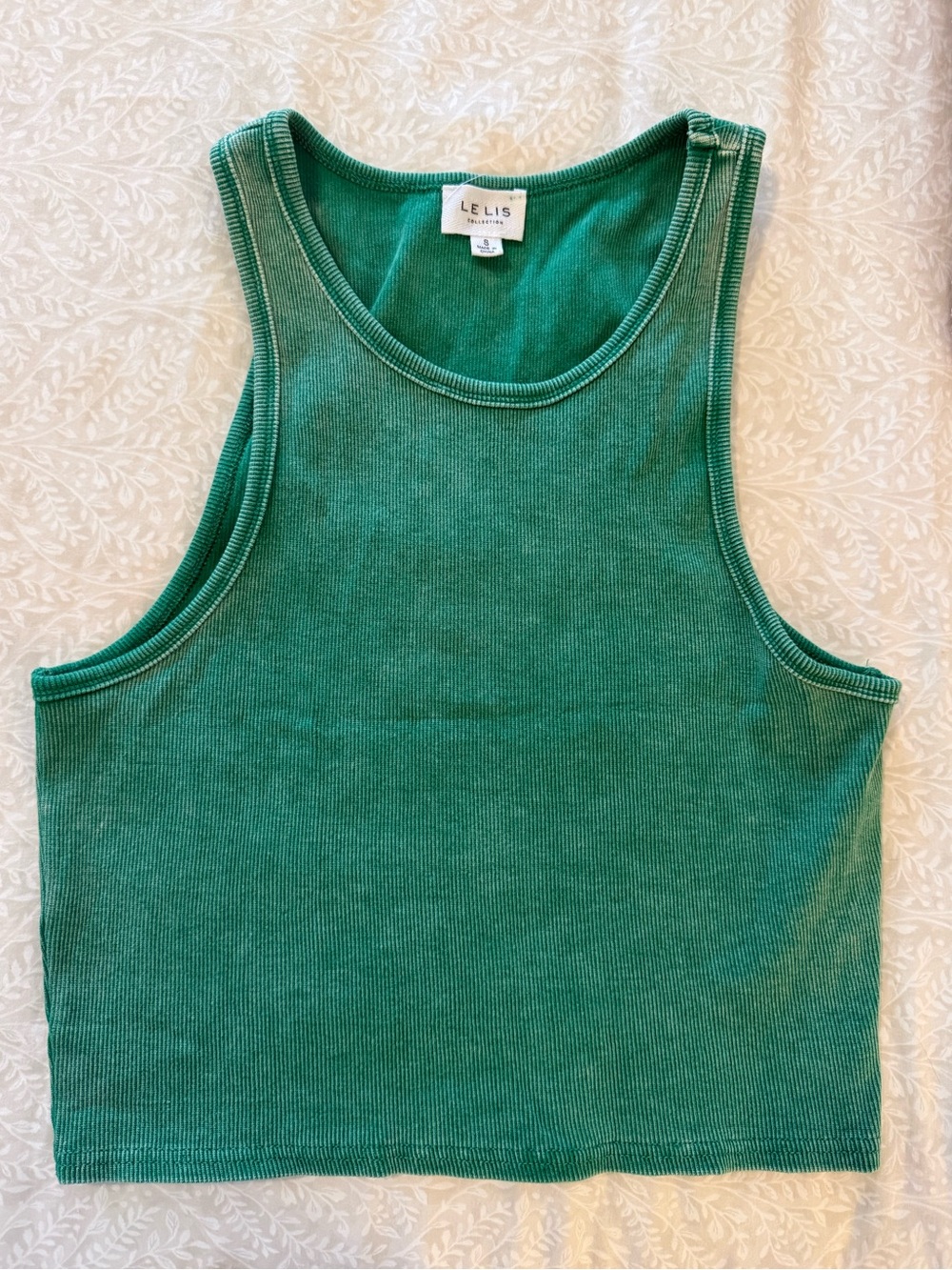 Le Lis Emerald Green Ribbed Cropped Tank
